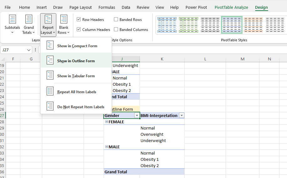 เปลี่ยนการแสดงผลของ Pivot Table
