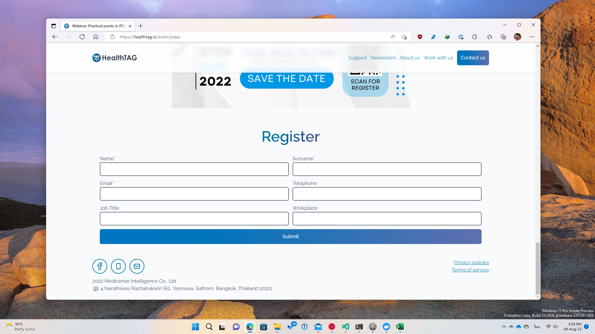 หน้า Registration สำหรับ Event